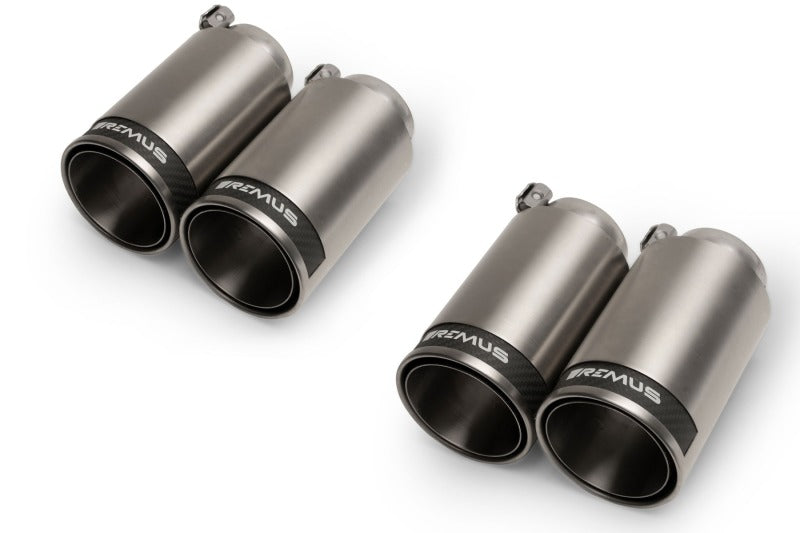 Remus Stainless Steel 98mm Straight Polished w/Carbon Insert Tail Pipe Set (Quad Tips)