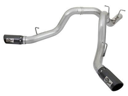 aFe ATLAS 4in DPF-Back Alum Steel Exhaust System w/Dual Exit Black Tip 2017 GM Duramax 6.6L (td)