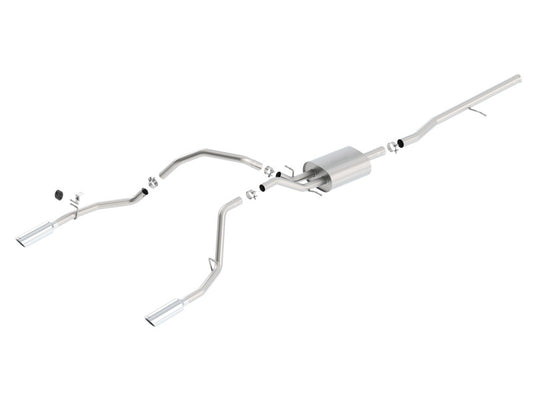 Borla 14 Silv/Sierra 1500 C/B S-Type Exhaust/2.75in Into Dual 2.25in Out 4in Tip Split Rear Exit
