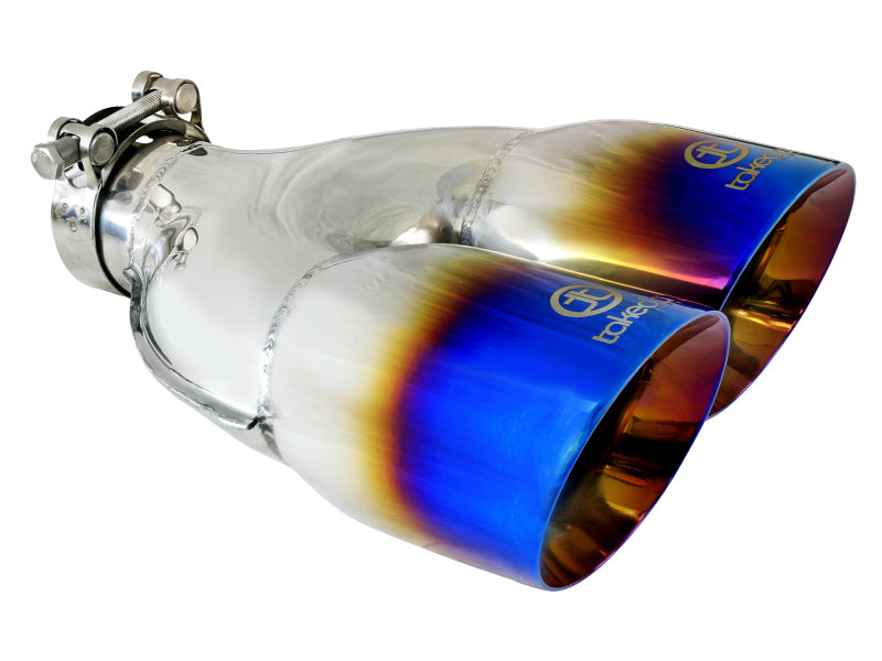 aFe Takeda 2.5in 304 Stainless Steel Clamp-on Exhaust Tip Passenger Side 2.5in Inlet 4inDual - Blue