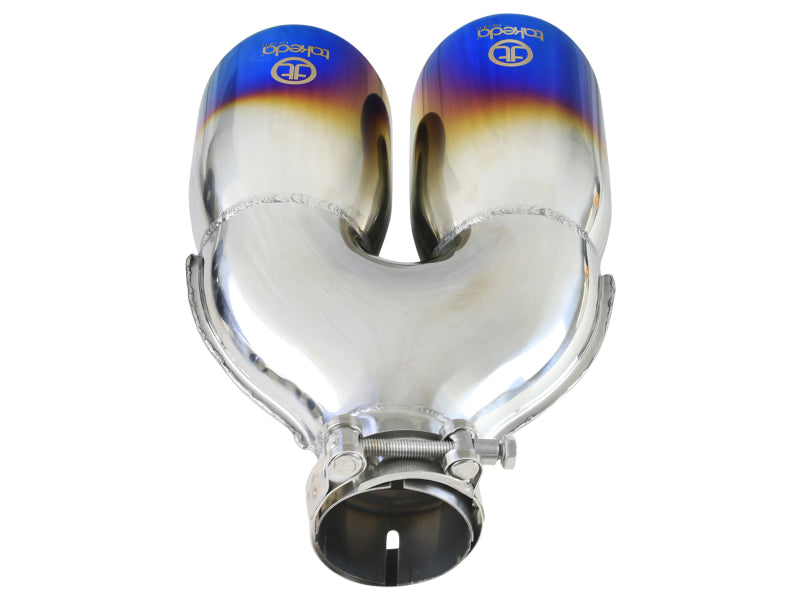aFe Takeda 2.5in 304 Stainless Steel Clamp-on Exhaust Tip Passenger Side 2.5in Inlet 4inDual - Blue