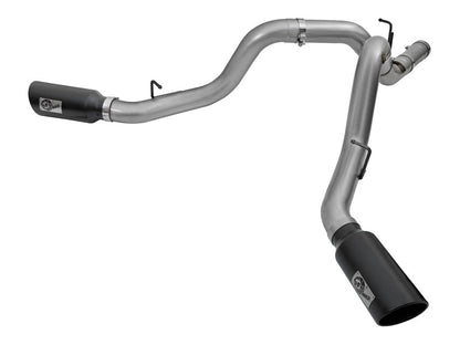 aFe LARGE Bore HD 4in Dual DPF-Back SS Exhaust w/Black Tip 16-17 GM Diesel Truck V8-6.6L (td) LML