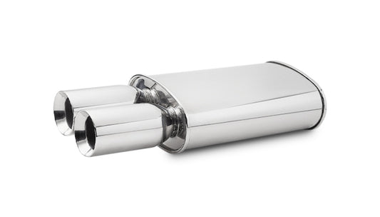 Vibrant StreetPower Oval Muffler w/ Dual 3.5in Round Tips Straight Cut Beveled Edge 2.5in inlet I.D.