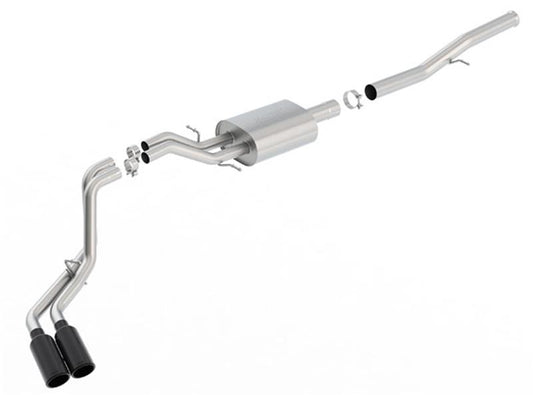 Borla 14 Silv/Sierra 1500 EC Std/CC Short 143.5in WB S-Type Black Tip Dual Rolled Side Exit CB Exht