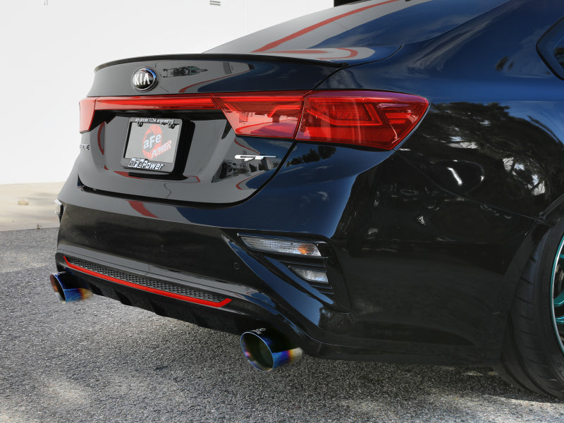 aFe Takeda 20-21 Kia Forte GT 1.6L (t) 3in to 2.5in SS Axle-Back Exhaust System w/ Blue Flame Tips